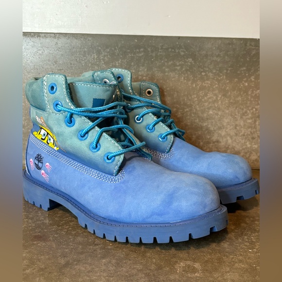 Timberland X SpongeBob SquarePants Nubuck Blue Leather Boots Boys 3 W 4.5 - Picture 2 of 13